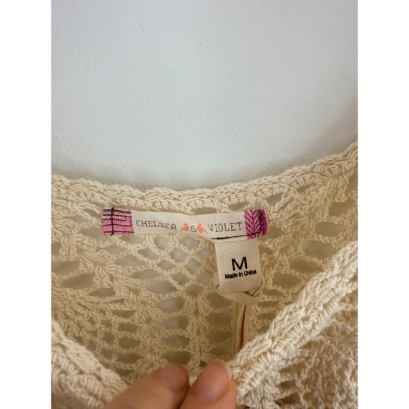 NWT Chelsea Violet Crochet Knit Crop Tank Top Cream Boho Festival Women's Size M - Picture 3 of 8